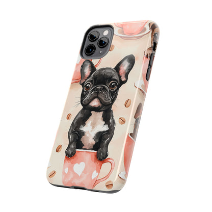 French Bulldogs in Coffee Cup iPhone Case – Cute Dog Art, Shockproof & Slim Design - BOGO Cases