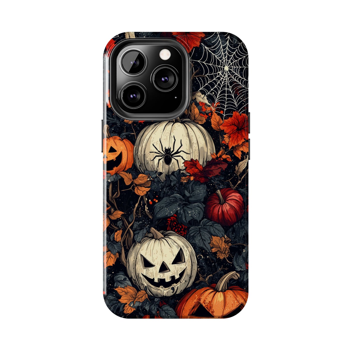 Hauntingly Elegant Halloween iPhone Case – Pumpkins, Spiders, and Autumn Leaves Design - BOGO Cases