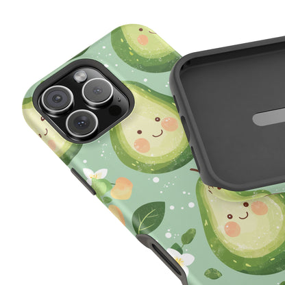 Smiling Avocados Tough MagSafe iPhone Case – Cute Avocado Design, Dual-Layer Protection