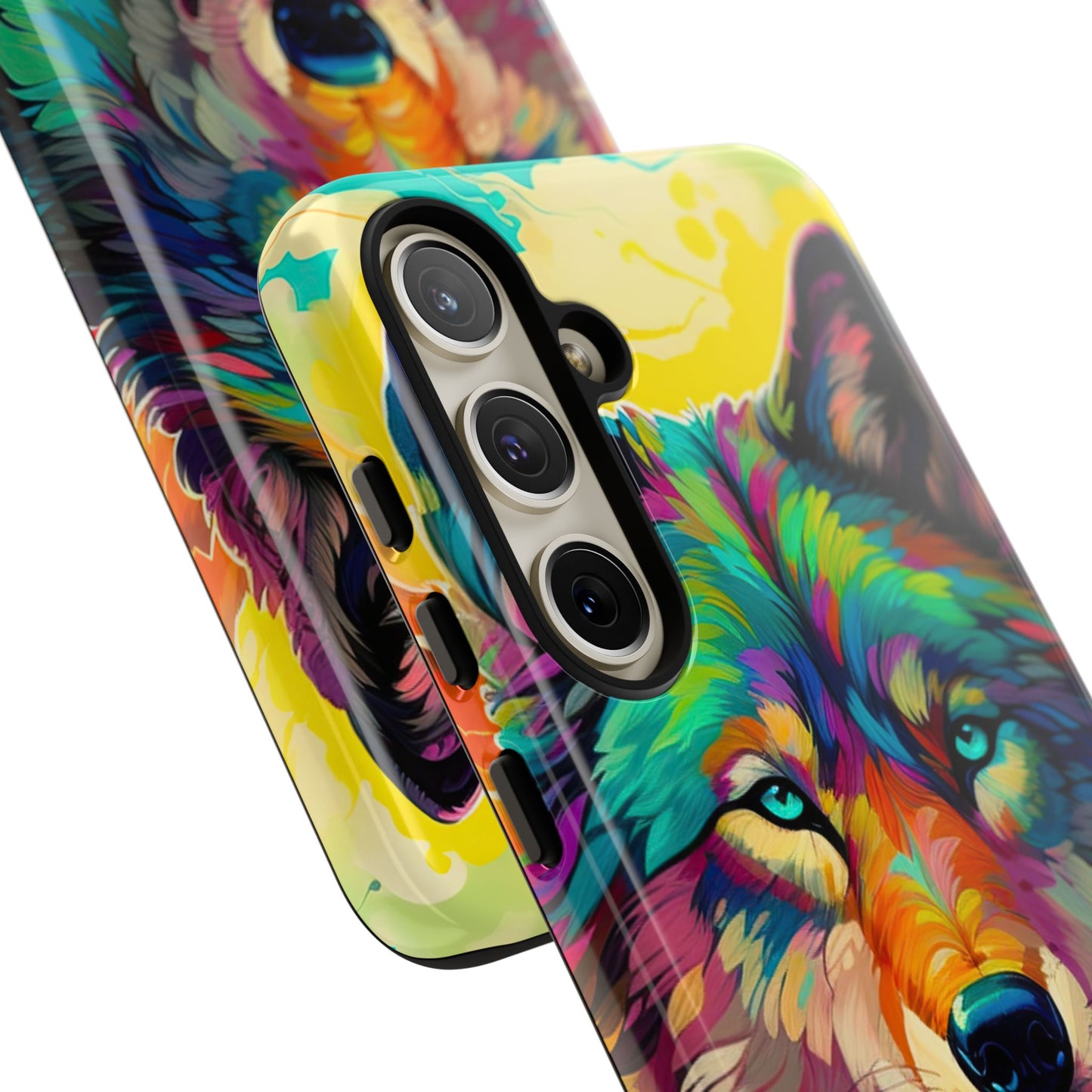 Rainbow Wolf in Bloom – Samsung Galaxy Case with Vivid Nature Design