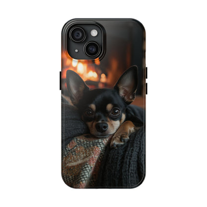 Cozy Chihuahua Fireplace iPhone Case – Warm and Stylish Design