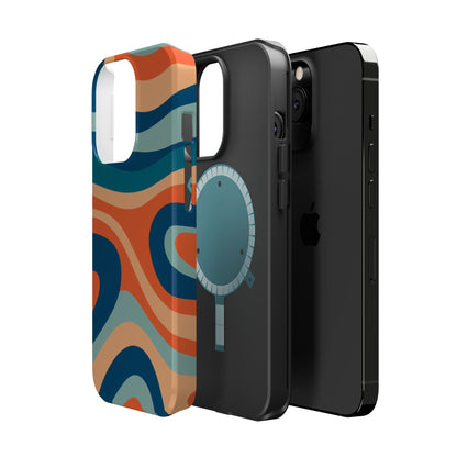 Retro Vibe Wavy Stripes MagSafe iPhone Case – 70s-Inspired in Teal, Orange, and Rust