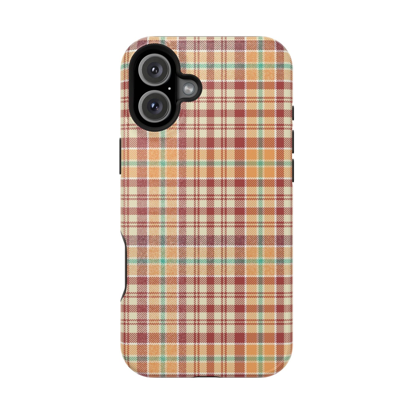 Retro Chic Plaid MagSafe iPhone Case in Red, Orange, Green & Cream – Vintage Design Meets Modern Tech