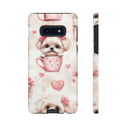 Floral Puppy in Teacup Samsung Galaxy  Case – Cute Pink Flower Design, Tough Dual-Layer Protection