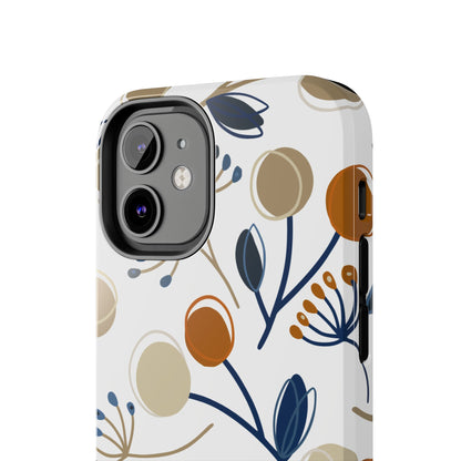 Modern Botanical Berries Tough iPhone Case – Earthy Tones & Navy Accents, Shock-Resistant