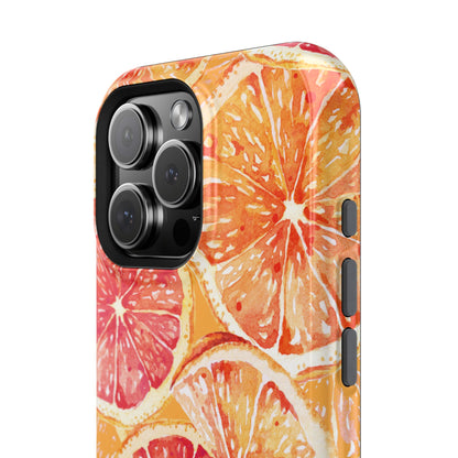 Watercolor Citrus Splash Tough MagSafe iPhone Case – Vibrant Fruit Print, Shock-Resistant Design