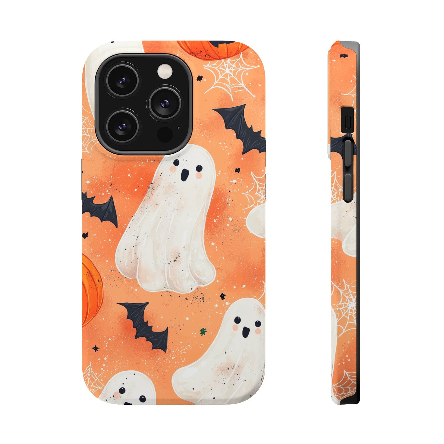 Spooky Cute Ghost MagSafe iPhone Case – Halloween Ghosts, Pumpkins, Bats & Cobwebs Design