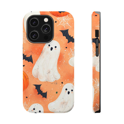 Spooky Cute Ghost MagSafe iPhone Case – Halloween Ghosts, Pumpkins, Bats & Cobwebs Design