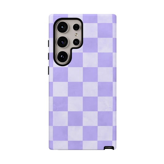 Lavender Checkerboard Samsung Galaxy Case – Shockproof, Smooth Matte Finish, Dual-Layer Design