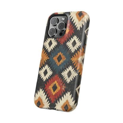 Rustic Tribal Sunburst Tough MagSafe iPhone Case – Vibrant Geometric Design, Dual-Layer Protection