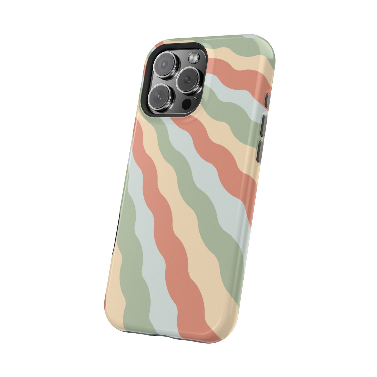 Earthy Retro Waves MagSafe iPhone Case – 70s-Inspired Wavy Stripes in Soft Green, Cream, and Rust