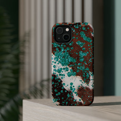 Teal Glitter Cowhide - MagSafe iPhone Series Case