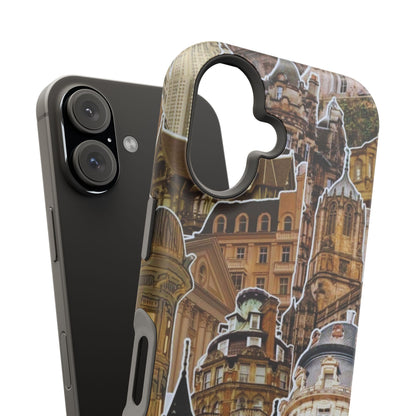 Vintage Architectural Collage MagSafe iPhone Case – Tough Dual-Layer Protection with Matte Finish