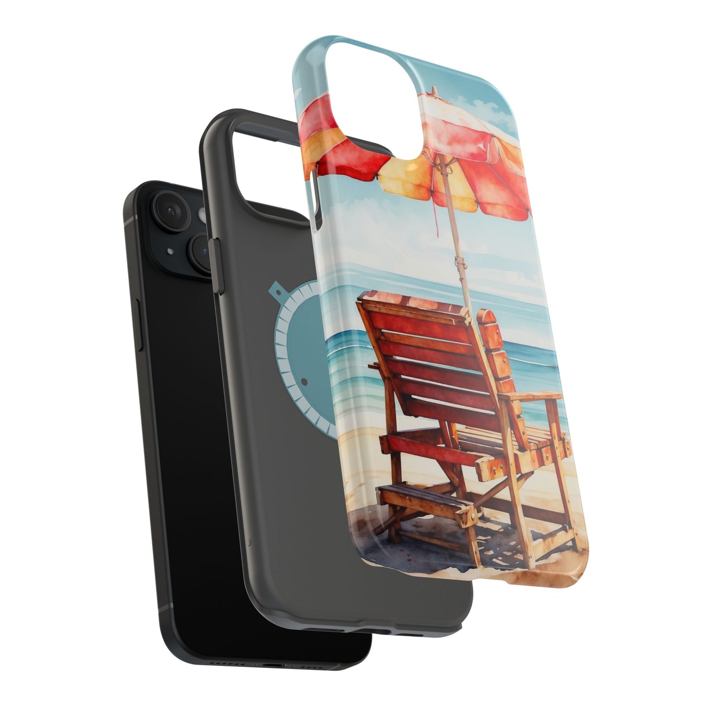 Beachfront Sunset Lounge MagSafe iPhone Case – Vibrant Watercolor Design