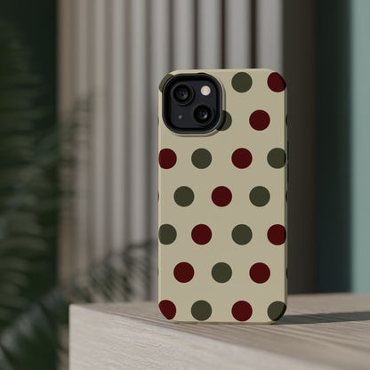 Red & Green Polka Dots on Cream – MagSafe iPhone Case