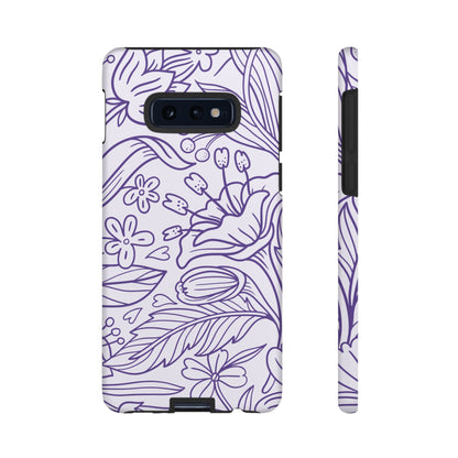 Lavender Floral Line Art Tough Samsung Galaxy Case – Minimalist Botanical Design with Dual-Layer Protection