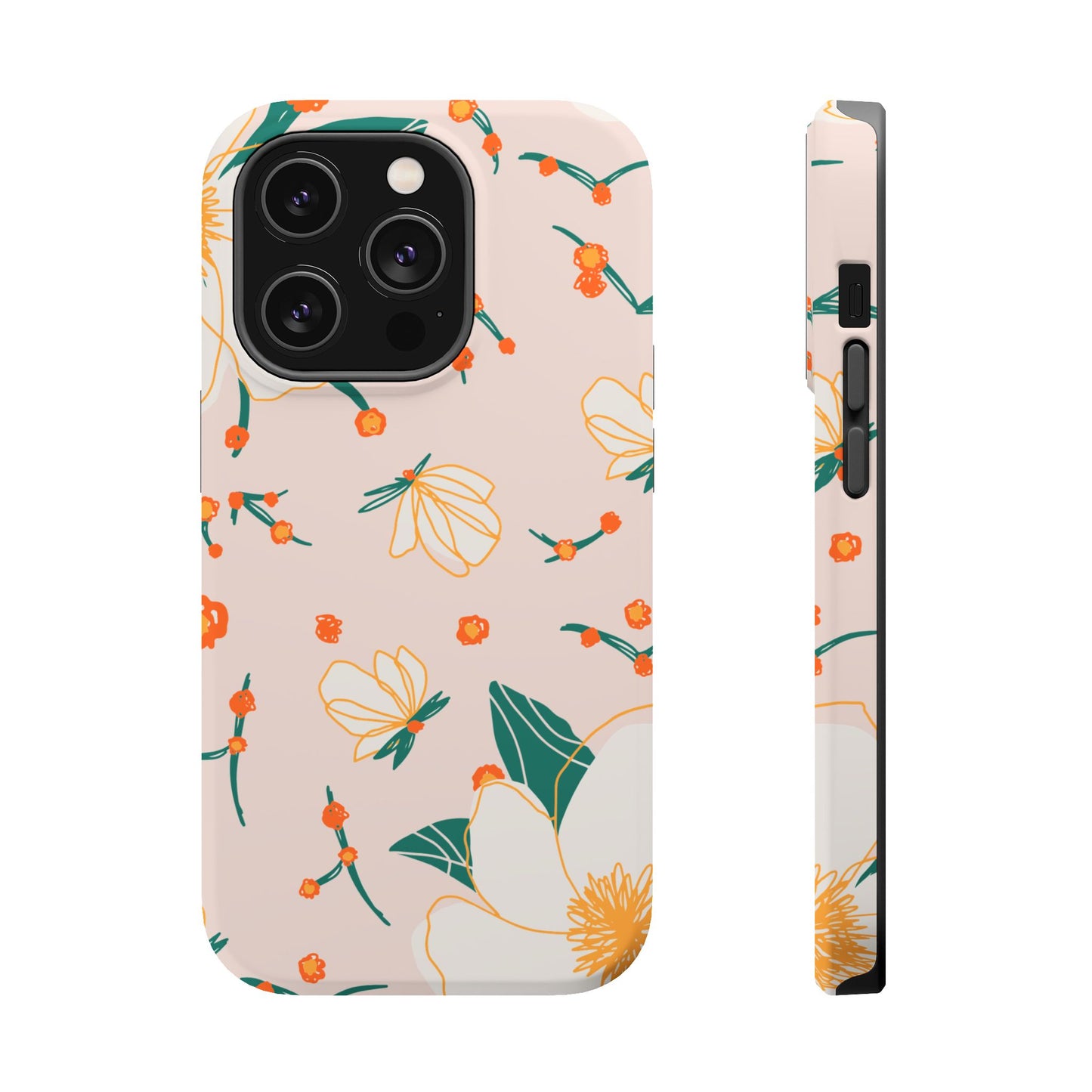 Elegant Magnolia Blossom Tough MagSafe iPhone Case – Soft Blush Background, Shock-Resistant Design