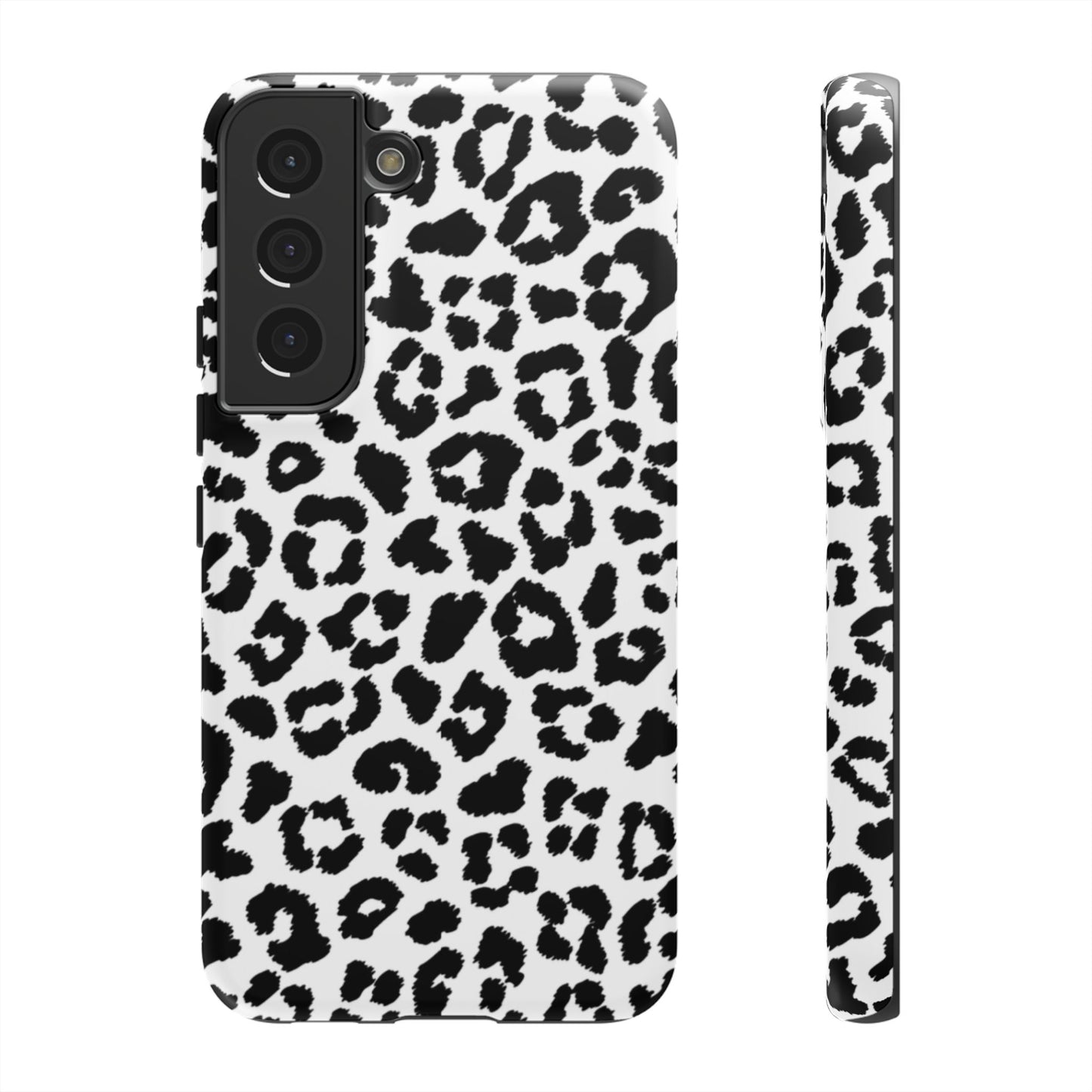 Monochrome Leopard Print Tough Samsung Galaxy Case – Classic Black and White Design with Dual-Layer Protection