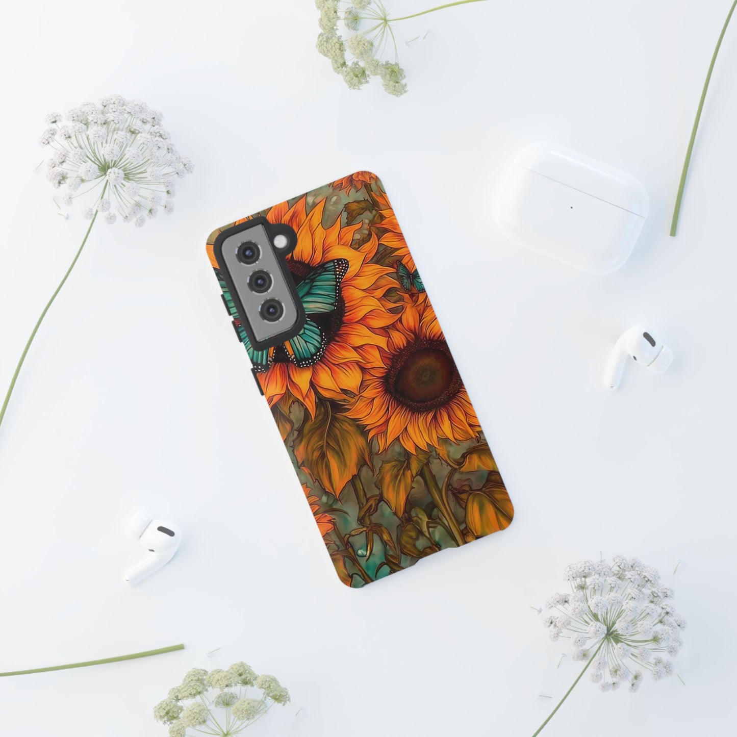 Vintage Blue Butterfly & Sunflower Art – Samsung Galaxy Case