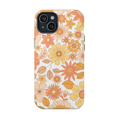 Vintage Floral Bloom MagSafe iPhone Case – Warm Orange & Yellow Retro Flower Design with Matte Finish