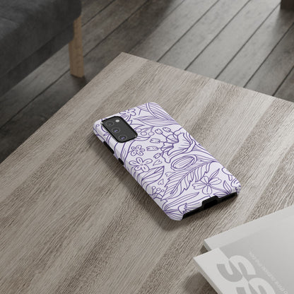 Lavender Floral Line Art Tough Samsung Galaxy Case – Minimalist Botanical Design with Dual-Layer Protection