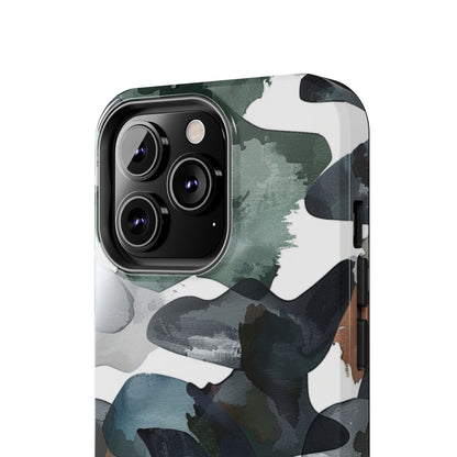 Moody Abstract Watercolor iPhone Case – Earthy Green and Charcoal Design