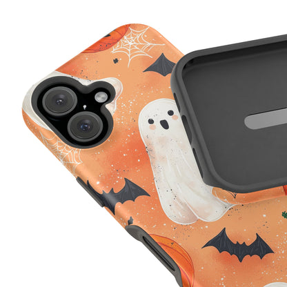 Spooky Cute Ghost MagSafe iPhone Case – Halloween Ghosts, Pumpkins, Bats & Cobwebs Design