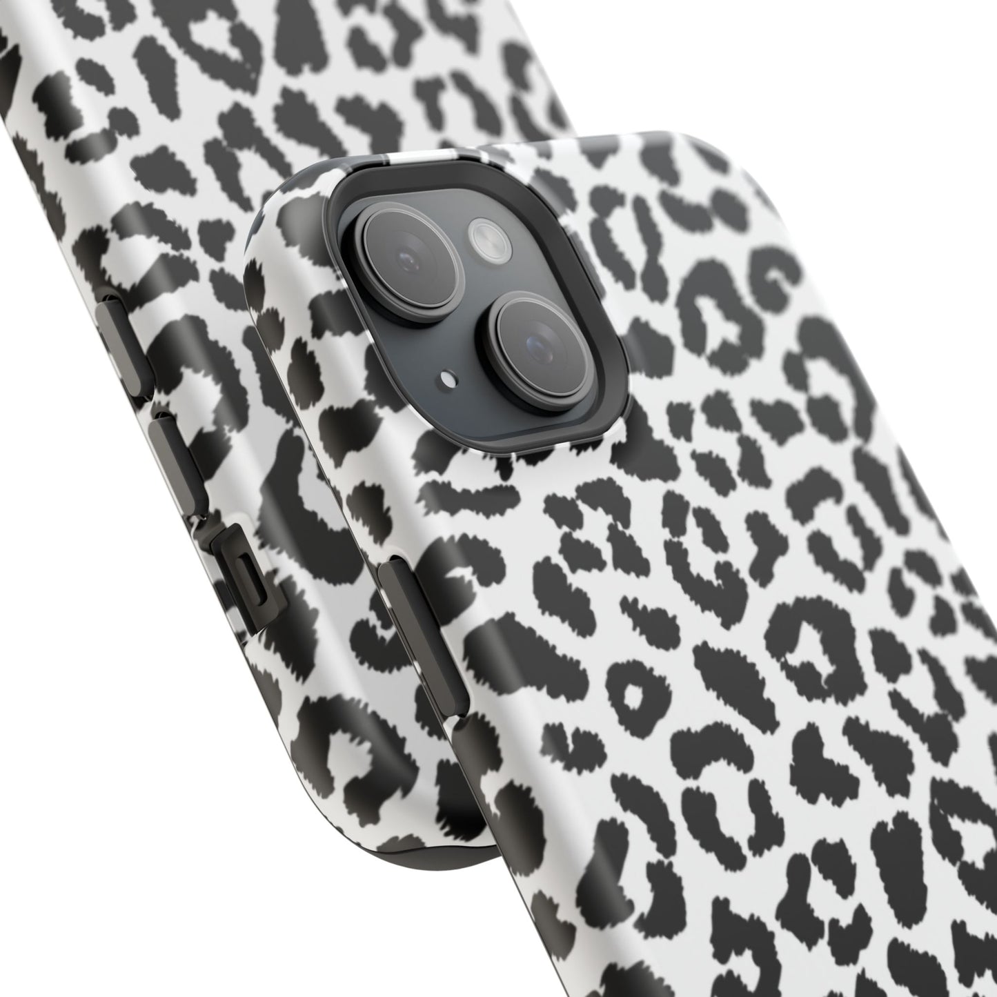 Monochrome Leopard Print Tough MagSafe iPhone Case – Classic Black and White Design with Dual-Layer Protection