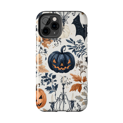 Vintage Halloween iPhone Case – Dark Jack-o'-Lanterns, Bats, and Autumn Leaves Design