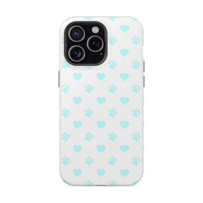 MagSafe Case - Aqua Paw Print & Heart Design