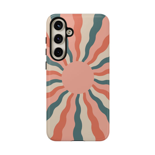 Retro Sunburst Samsung Galaxy Case – Bold 70s-Inspired Waves in Coral, Teal, and Cream