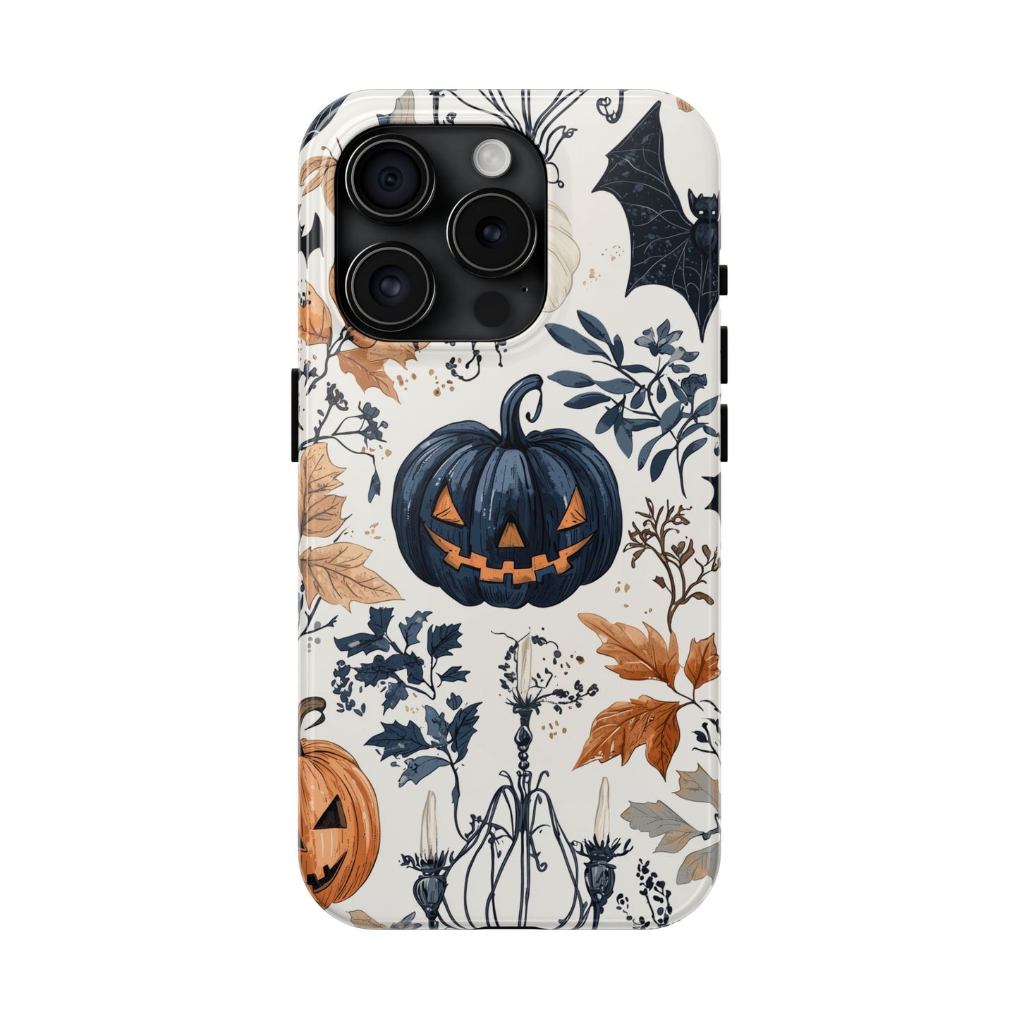 Vintage Halloween iPhone Case – Dark Jack-o'-Lanterns, Bats, and Autumn Leaves Design