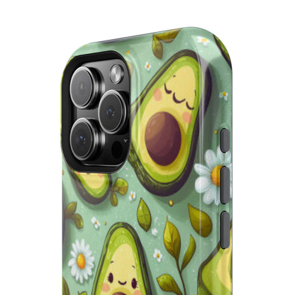 Cute Avocado MagSafe iPhone Case – Adorable Kawaii Avocados with Daisies, Shock-Resistant