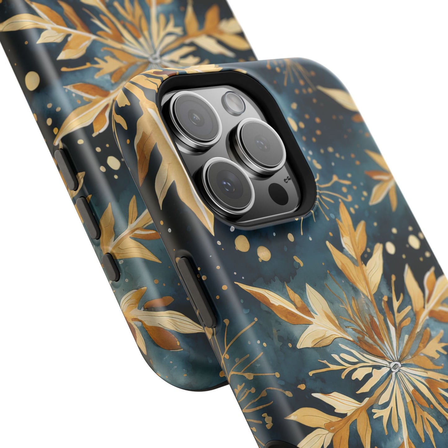 Gold Floral Snowflakes on Midnight Blue - MagSafe iPhone Series Case