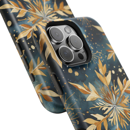 Gold Floral Snowflakes on Midnight Blue - MagSafe iPhone Series Case