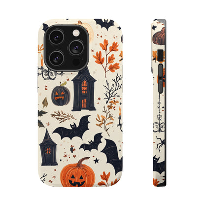 Haunted Halloween MagSafe iPhone Case – Haunted House, Bats, and Pumpkins Design