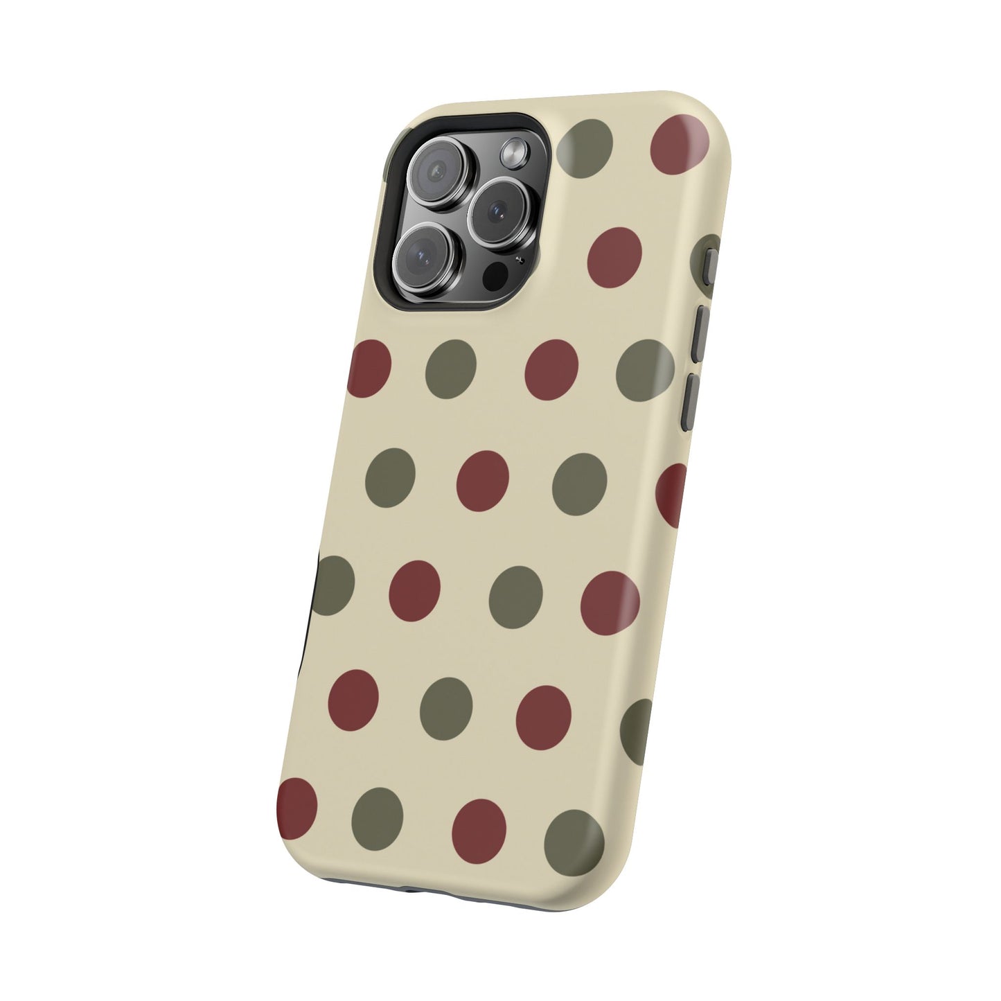 Red & Green Polka Dots on Cream – MagSafe iPhone Case