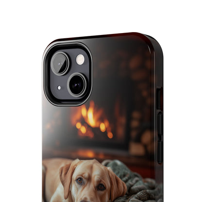 Cozy Labrador by Fireplace iPhone Case – Rustic Cabin Protective Cover