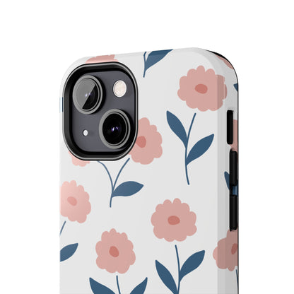 Playful Pink Floral Tough iPhone Case – Soft Pastel Design, Slim & Shockproof