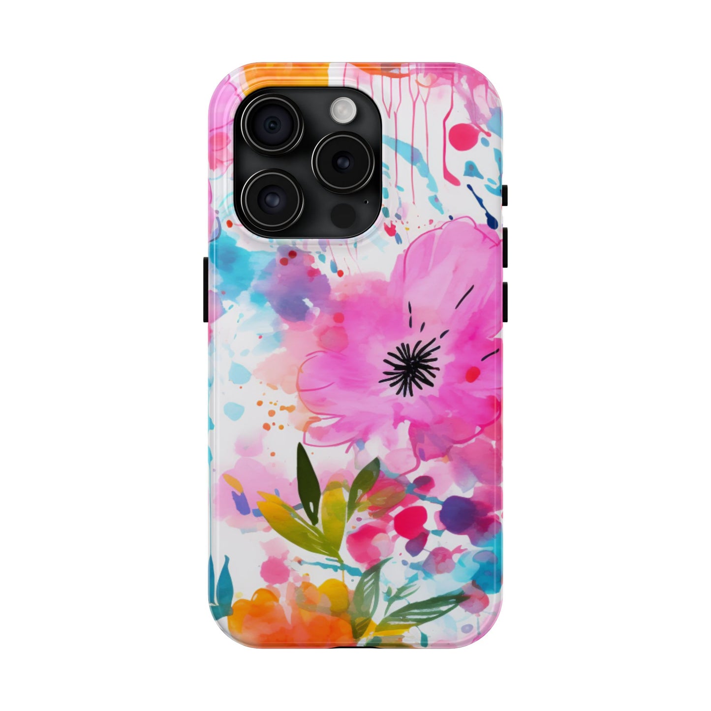 Color Splash Pink & Orange Watercolor Floral - iPhone Case