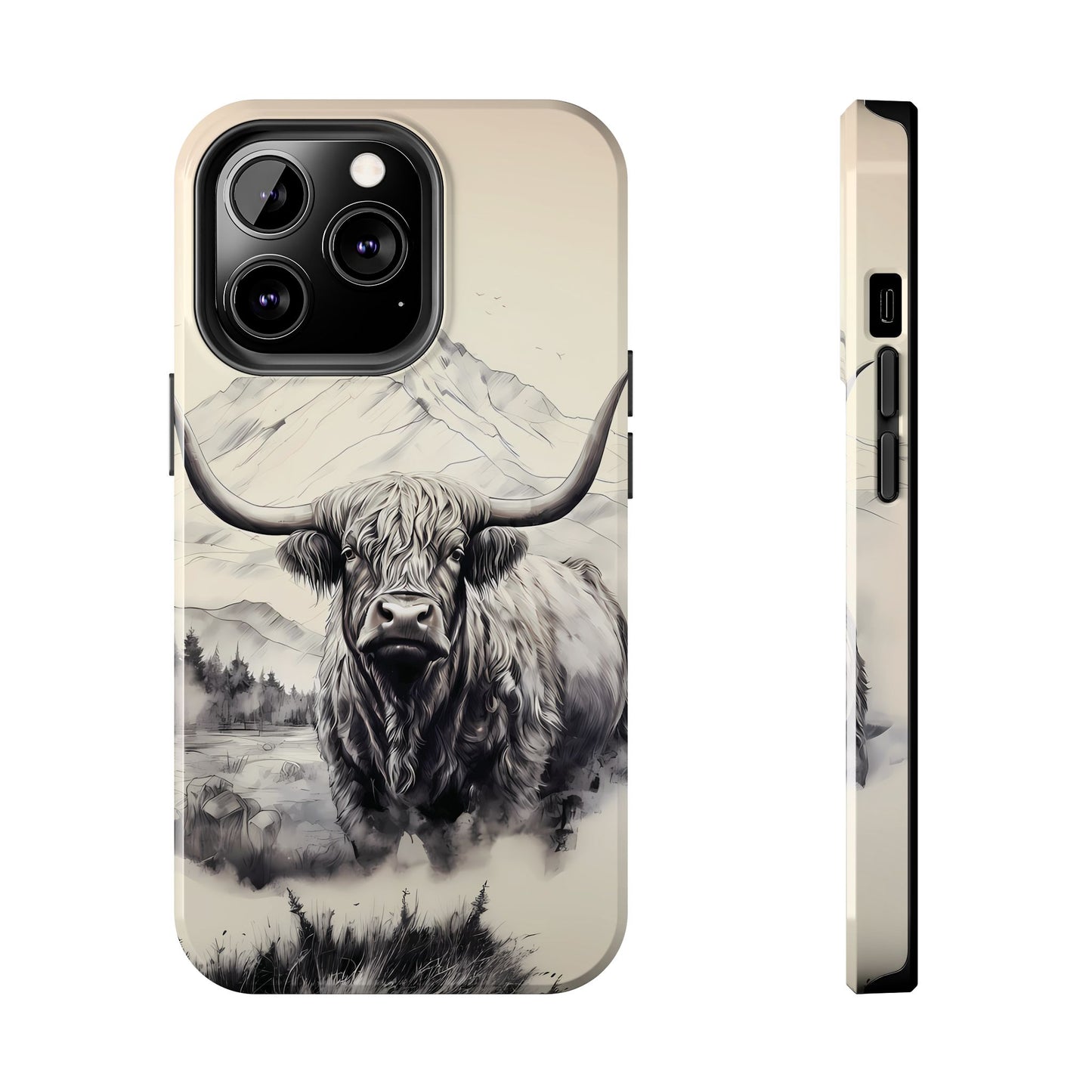 Highland Cow with Majestic Mountain Valley Backdrop | Western Cowgirl Phone Cases