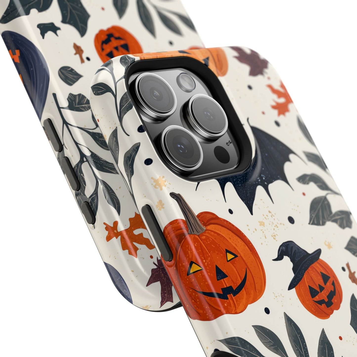 Spooky Halloween MagSafe iPhone Case – Pumpkins, Bats, and Spider Design