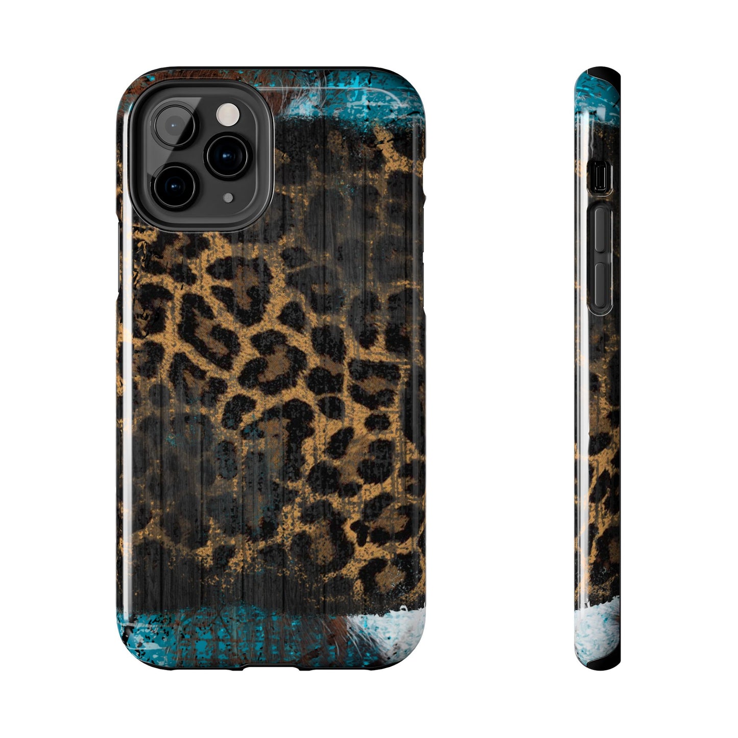 Boho Leopard and Turquoise Tough iPhone Case – Rustic Western Design with Dual-Layer Protection