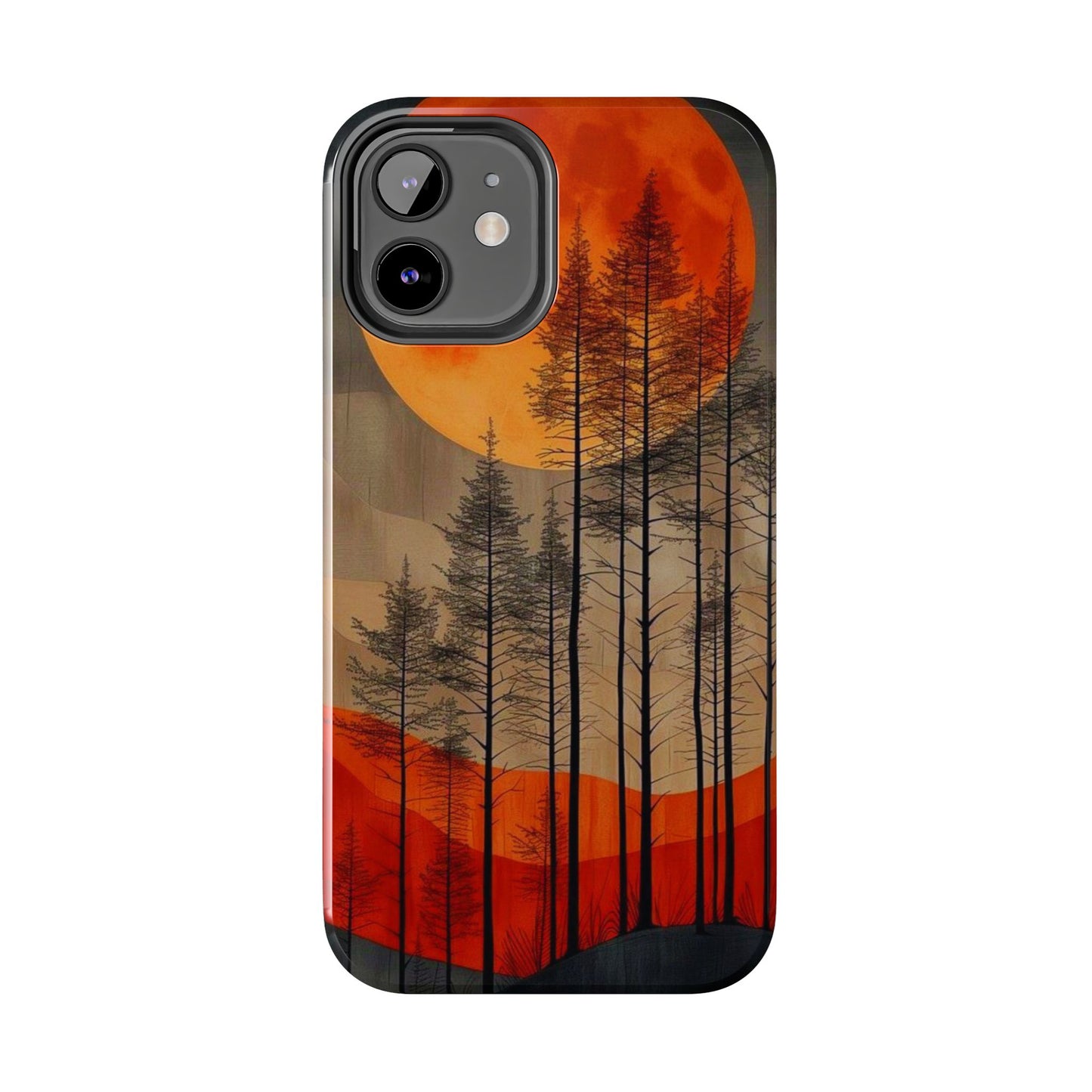 Moody Forest Moonrise iPhone Case – Dark Landscape Design, Dual-Layer Protection