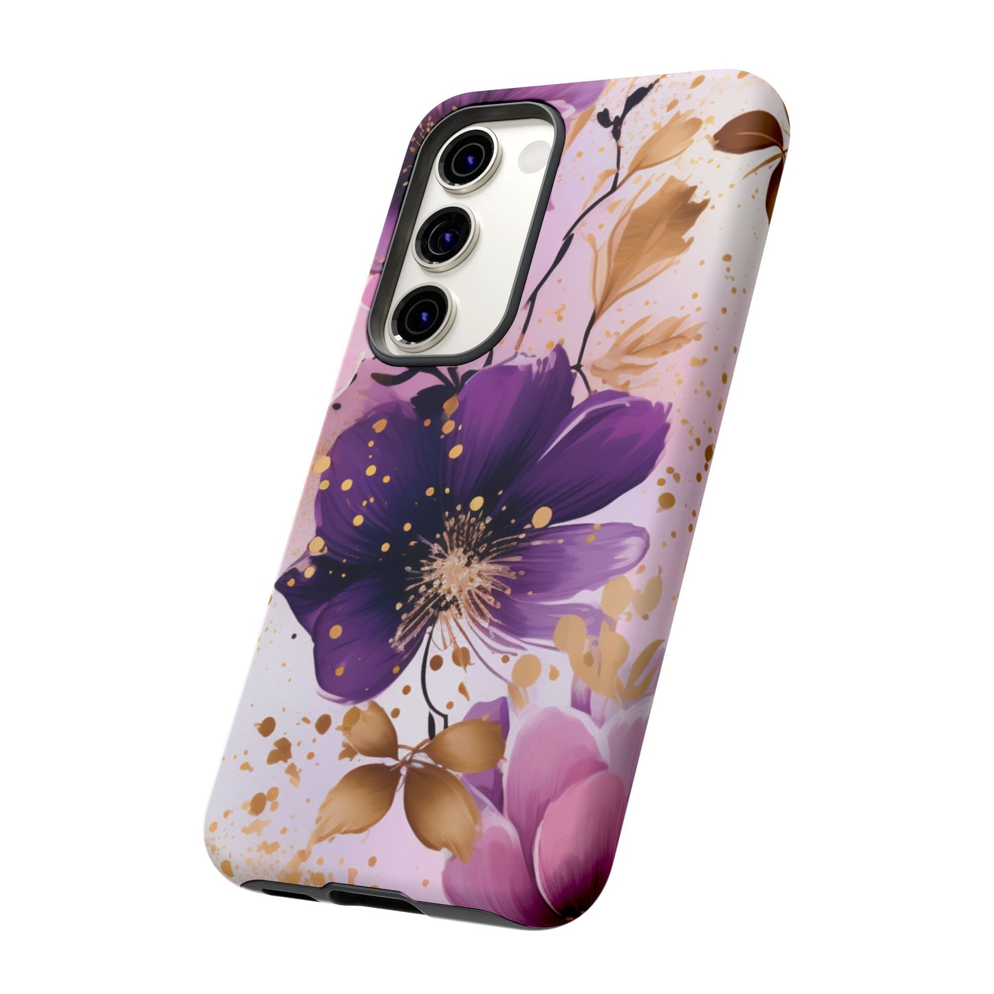 Elegant Purple & Gold Floral Samsung Galaxy Case - Luxe Flower Design