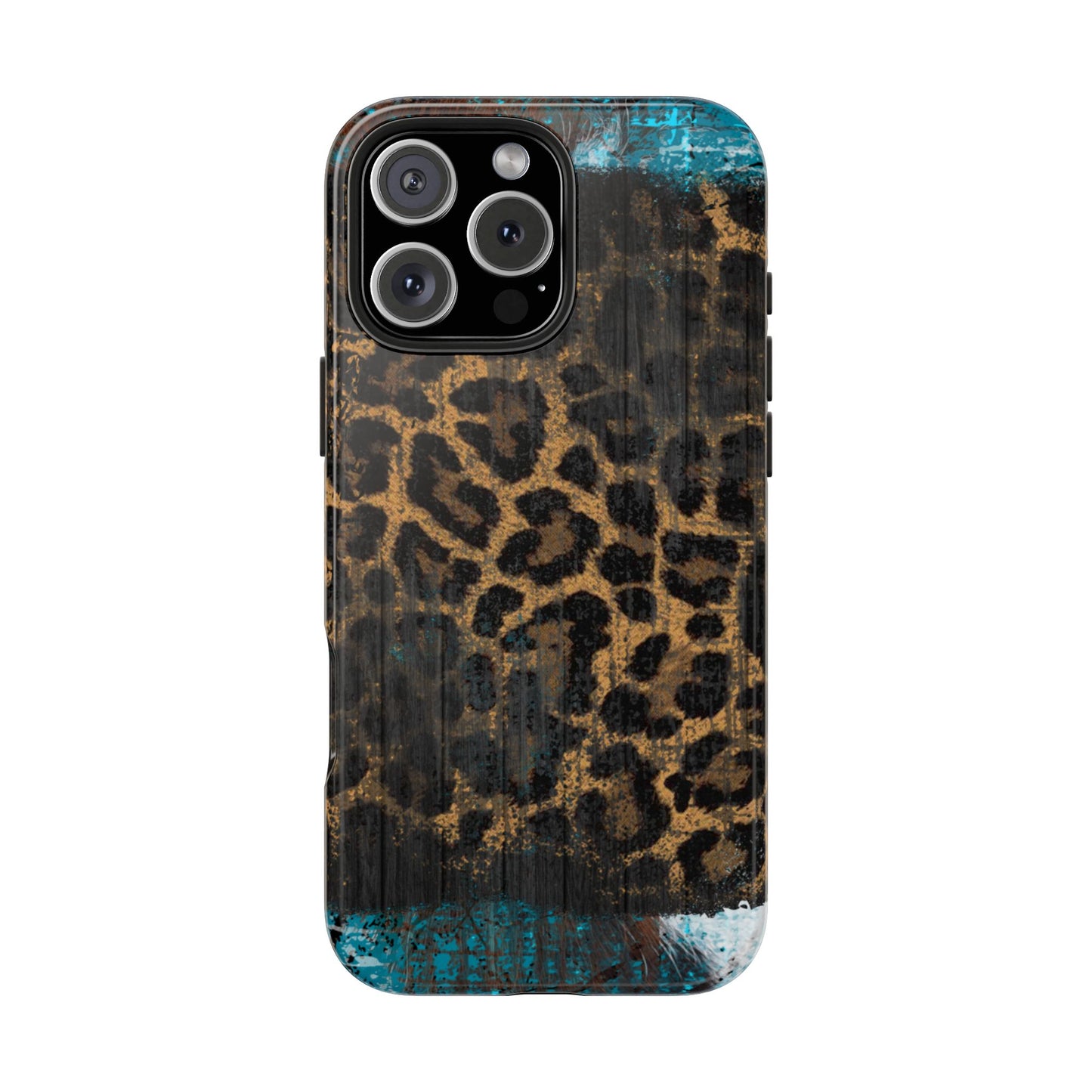 Boho Leopard and Turquoise Tough iPhone Case – Rustic Western Design with Dual-Layer Protection