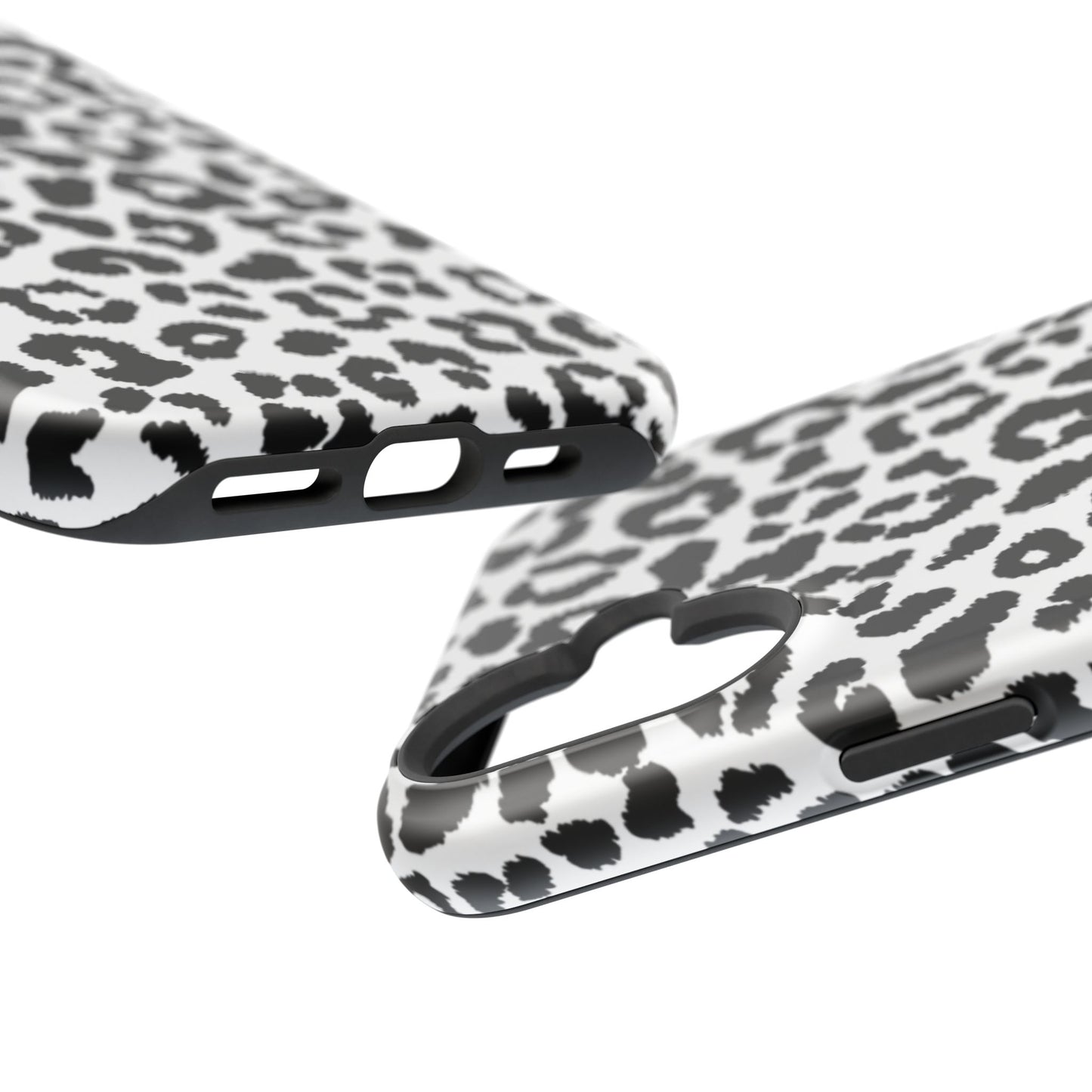 Monochrome Leopard Print Tough MagSafe iPhone Case – Classic Black and White Design with Dual-Layer Protection