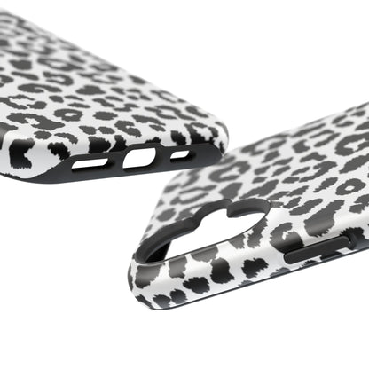 Monochrome Leopard Print Tough MagSafe iPhone Case – Classic Black and White Design with Dual-Layer Protection