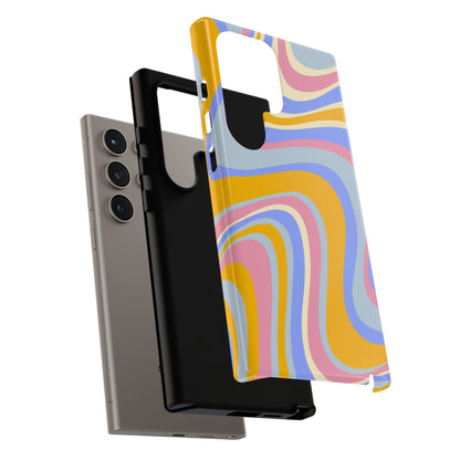 Groovy Pastel Waves Samsung Galaxy Case – 70s-Inspired Design with Dual-Layer Protection