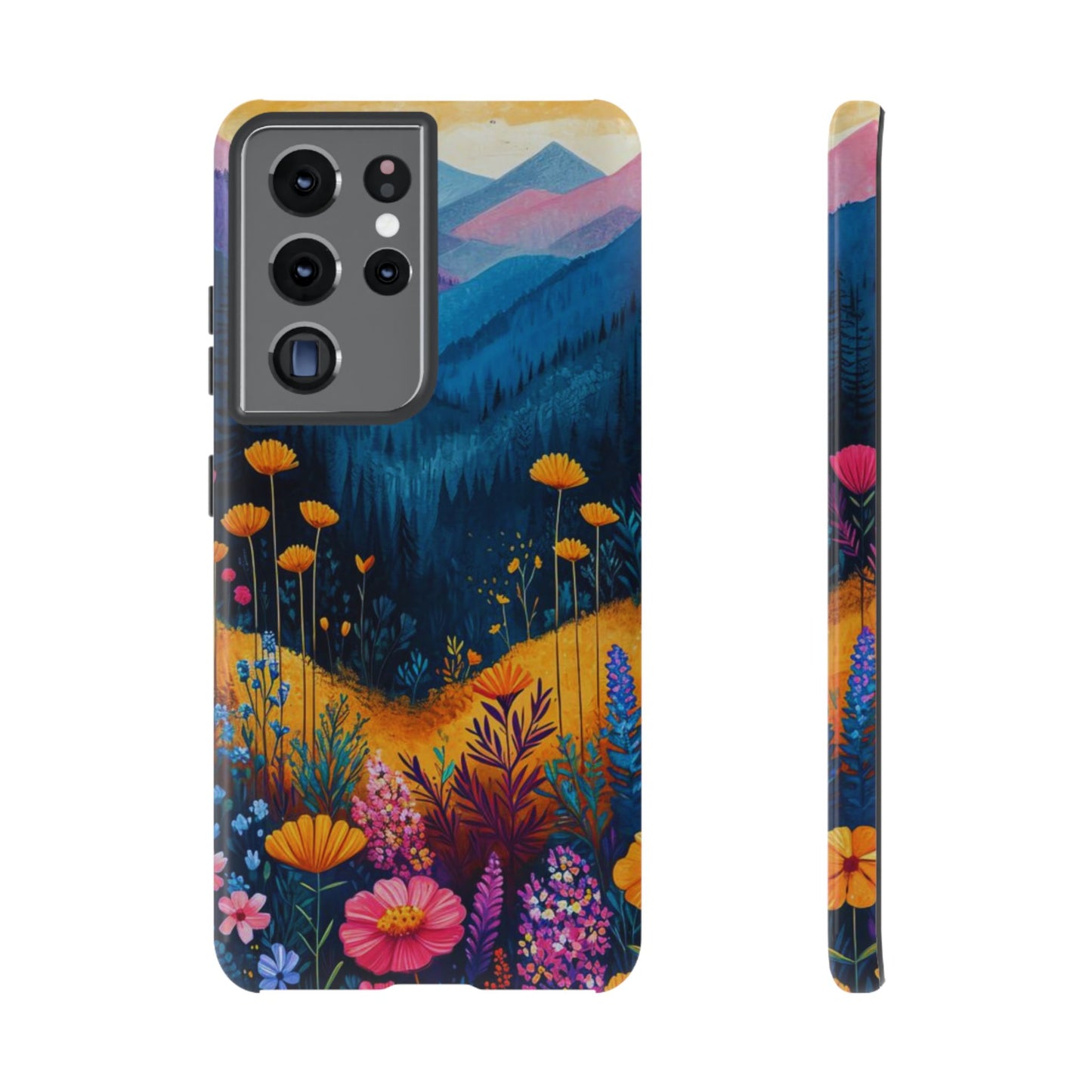 Vibrant Wildflower Mountain Samsung Galaxy Case – Bold Nature Art, Dual - Layer Protection - BOGO Cases